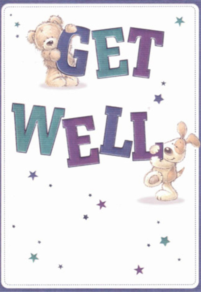 In this delightful get well card, the comforting figures of a bear and a puppy come alive in a swirl of colour, hope, and gentle fun. Dancing stars of teal, purple, and aqua orbit the joyful pair, as if the night sky over Plumstead is scattering good wishes alongside each hand-drawn detail. The bold, confident typography, shaded in inviting tones, anchors the playful illustration with reassurance-a design sensibility echoed in the bouquets lovingly arranged for homes along Lakedale Road or beside Plumstead Common by the area's seasoned florists. The bear's marshmallow-soft fur and the puppy's floppy, velvety ears are depicted with remarkable warmth, conjuring a near-tactile sense of comfort with every brushstroke. Light shines across the pale background, illuminating sentiments of care and kindness that reflect Plumstead's tight-knit community. Imagine sending this card, perhaps nestled among fresh blooms, as a meaningful tribute to heartfelt support and encouragement, perfect for anyone on the mend from the local area.